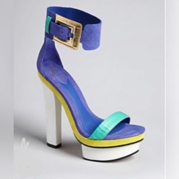 B Brian Atwood Shoes - BRIAN ATWOOD BRAGANCA MULTI COLOR Leather Suede PLATFORM SANDAL HEELS